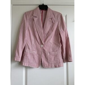 Liz Claiborne Women's Red and White Striped Cotton Blazer with Pockets Size 12